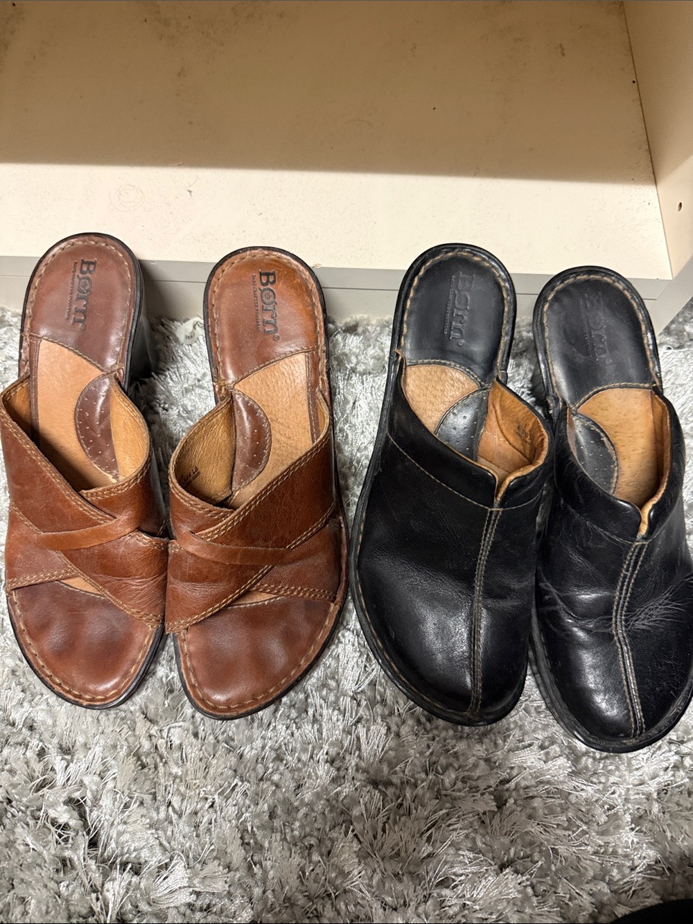2 Pair Born Women’s Slip-On Clogs/Sandals in Brown and Black